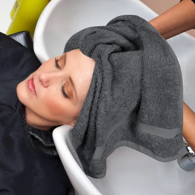 Alt view image 2 of 6 - Salon Towels, Pack of 12, 16x27 in, 100% Cotton, Grey | Highly Absorbent Lightweight Cotton Salon Towels for Hand, Gym & Beauty Care - Soft, Ideal for Spa & Home Hair Care