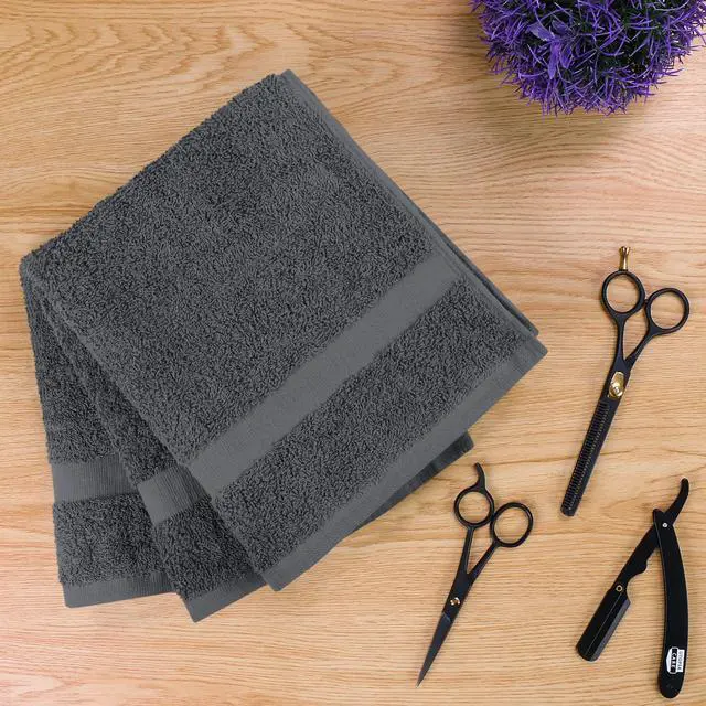 Alt view image 3 of 6 - Salon Towels, Pack of 12, 16x27 in, 100% Cotton, Grey | Highly Absorbent Lightweight Cotton Salon Towels for Hand, Gym & Beauty Care - Soft, Ideal for Spa & Home Hair Care