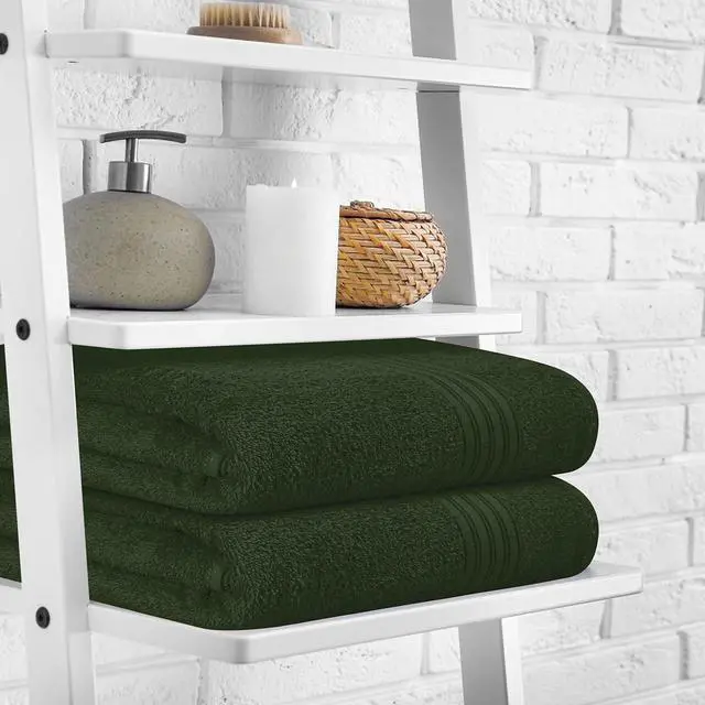 Alt view image 3 of 6 - 100% Cotton 2 Pack Bath Towel Set 28x55, Eco-Friendly Large Bath Towels, Compact Quickdry Lightweight Soft & Highly Absorbent Bath Towel, Ideal for Everyday Gym Travel Camp Pool - Olive Green