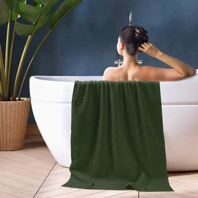 Alt view image 5 of 6 - 100% Cotton 2 Pack Bath Towel Set 28x55, Eco-Friendly Large Bath Towels, Compact Quickdry Lightweight Soft & Highly Absorbent Bath Towel, Ideal for Everyday Gym Travel Camp Pool - Olive Green
