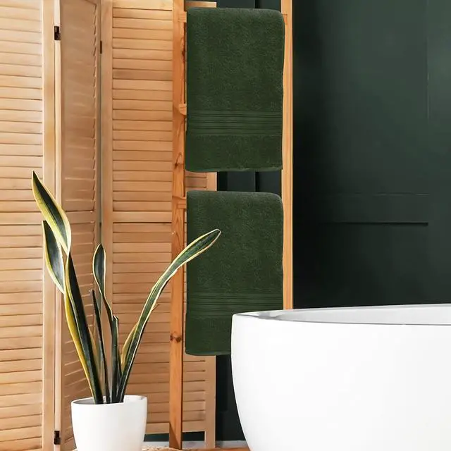Alt view image 4 of 6 - 100% Cotton 2 Pack Bath Towel Set 28x55, Eco-Friendly Large Bath Towels, Compact Quickdry Lightweight Soft & Highly Absorbent Bath Towel, Ideal for Everyday Gym Travel Camp Pool - Olive Green