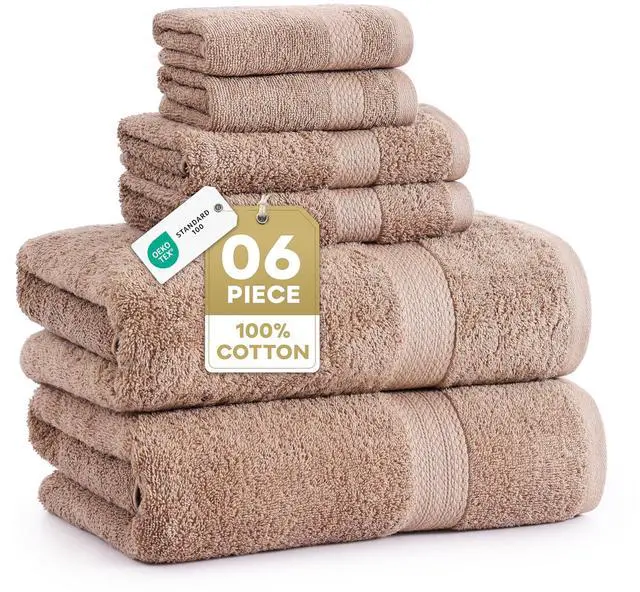 Main image of Bath Towel Set Quick Dry 100% Cotton 6 Piece Soft - Taupe | Towels for the Bath, Absorbent & Durable, Ring-Spun, Ideal for Home & Spa, with OEKO-TEX