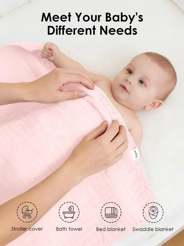 Alt view image 6 of 7 - Muslin Hooded Baby Bath Towels - 3 Pack 100% Cotton Ultra-Soft Towels for Newborns, Infants, Toddlers - 32x32 Inch - Highly Absorbent, Quick-Dry Essentials for Bath Time, Beach, Pool, Pink Series