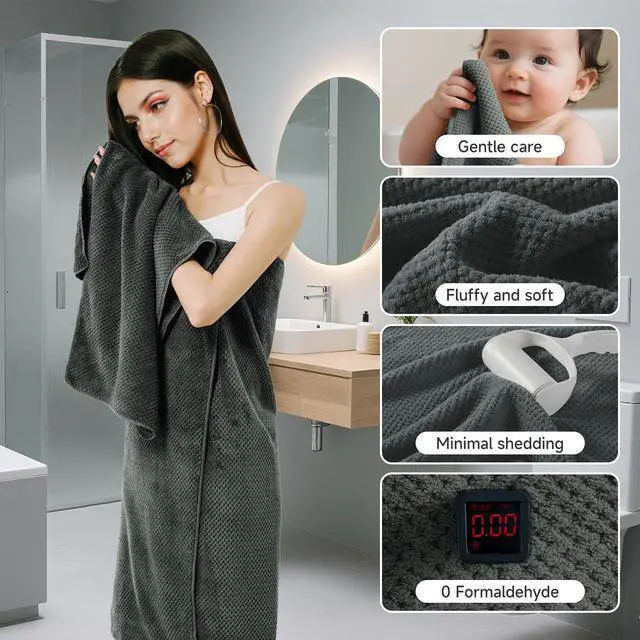 Alt view image 3 of 7 - Soft 6 Piece Bath Towels Set, 2 Large Bath Towel Sheet, 2 Hand Towels, 2 Washcloths, Highly Absorbent, Quick Dry, Lightweight Towel Sets Collection, Premium Gray Towels for Bathroom, Gym & Spa