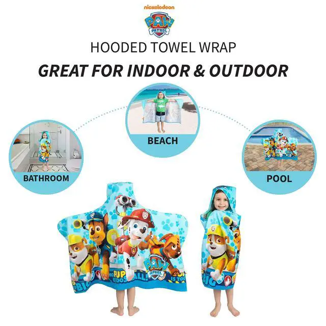 Alt view image 4 of 6 - Paw Patrol Blue Bath/Pool/Beach Soft Cotton Terry Hooded Towel Wrap, 24" x 50", By Franco Kids