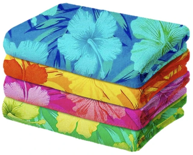 Main image of Kaufman - Colorful Hibiscus Beach Towels | 100% Cotton with Ends Hemmed | 30" x 60" | Colorful Soft & Absorbent Pool Towels for Adults and Kids | Fiber Reactive | 4 Pack