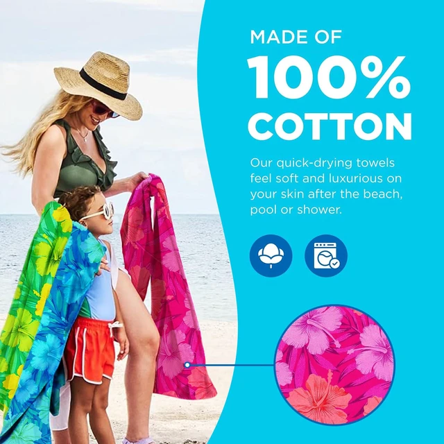 Alt view image 3 of 7 - Kaufman - Colorful Hibiscus Beach Towels | 100% Cotton with Ends Hemmed | 30" x 60" | Colorful Soft & Absorbent Pool Towels for Adults and Kids | Fiber Reactive | 4 Pack