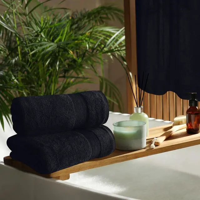 Alt view image 4 of 7 - 4 Pack Bath Towel Set 27x54, 100% Ring Spun Cotton, Ultra Soft Highly Absorbent Machine Washable Hotel Spa Quality Bath Towels for Bathroom, 4 Bath Towels - Black