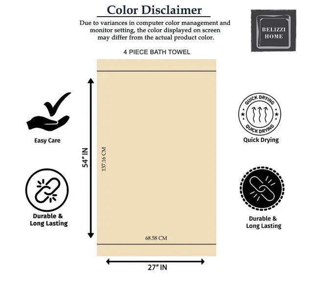 Alt view image 6 of 7 - 4 Pack Bath Towel Set 27x54, 100% Ring Spun Cotton, Ultra Soft Highly Absorbent Machine Washable Hotel Spa Quality Bath Towels for Bathroom, 4 Bath Towels - Black