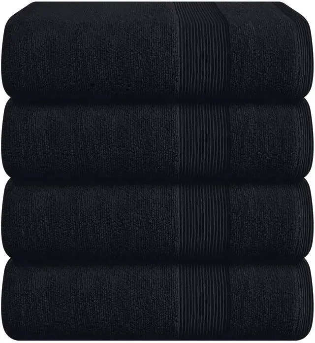 Main image of 4 Pack Bath Towel Set 27x54, 100% Ring Spun Cotton, Ultra Soft Highly Absorbent Machine Washable Hotel Spa Quality Bath Towels for Bathroom, 4 Bath Towels - Black