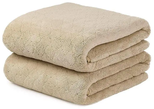 Main image of Microfiber Bath Towels, Coral Fleece - Camel, 30 in x 60 in | Hanging Loop, Super Soft, Absorbent, Lint Free, Fade Resistant, Lightweight, Quick Dry, Use for SPA , Sauna, Salon Hair Wrap