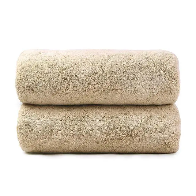 Alt view image 2 of 7 - Microfiber Bath Towels, Coral Fleece - Camel, 30 in x 60 in | Hanging Loop, Super Soft, Absorbent, Lint Free, Fade Resistant, Lightweight, Quick Dry, Use for SPA , Sauna, Salon Hair Wrap