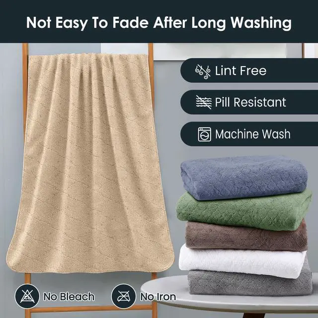 Alt view image 7 of 7 - Microfiber Bath Towels, Coral Fleece - Camel, 30 in x 60 in | Hanging Loop, Super Soft, Absorbent, Lint Free, Fade Resistant, Lightweight, Quick Dry, Use for SPA , Sauna, Salon Hair Wrap