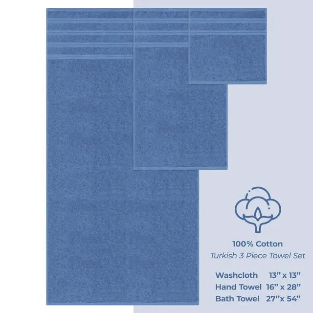 Alt view image 5 of 7 - 100% Cotton Luxury Turkish Towels, 3 Piece Towel Set | Soft Absorbent Quick Dry OEKO Tex Standard 100 Certificated Durable Machine Washable Premium Hotel Quality