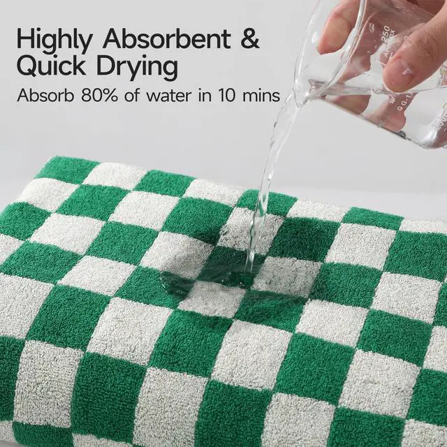 Alt view image 3 of 7 - Green and Red Checkered Bath Towels of 2, 100% Cotton | Green Checkered Bathroom Decoration Towel, Highly Absorbent, Super Sorf, Lint Free, for Dorm Travel Guest