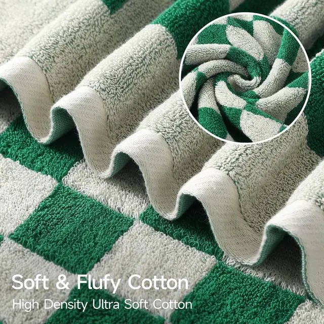 Alt view image 4 of 7 - Green and Red Checkered Bath Towels of 2, 100% Cotton | Green Checkered Bathroom Decoration Towel, Highly Absorbent, Super Sorf, Lint Free, for Dorm Travel Guest