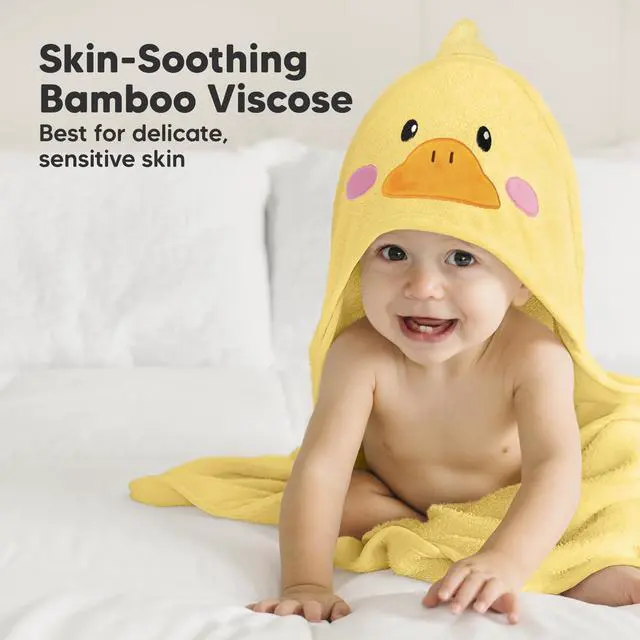 Alt view image 3 of 7 - Hooded Baby Towel for Newborn, Baby Bath Towels (Duck, 35x35) | Viscose Derived from Bamboo, Large Baby Towels with Hood, Boys, Girls, Toddler, Soft Absorbent Baby Bath Essentials