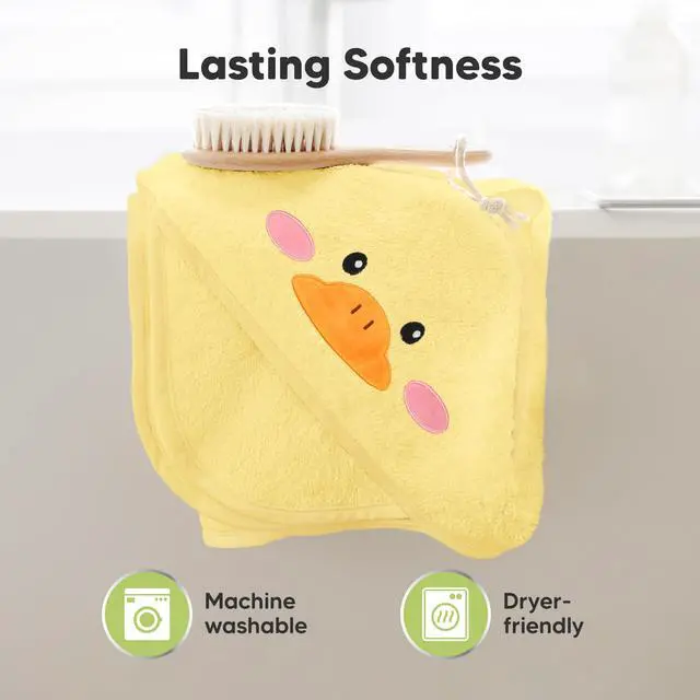 Alt view image 6 of 7 - Hooded Baby Towel for Newborn, Baby Bath Towels (Duck, 35x35) | Viscose Derived from Bamboo, Large Baby Towels with Hood, Boys, Girls, Toddler, Soft Absorbent Baby Bath Essentials