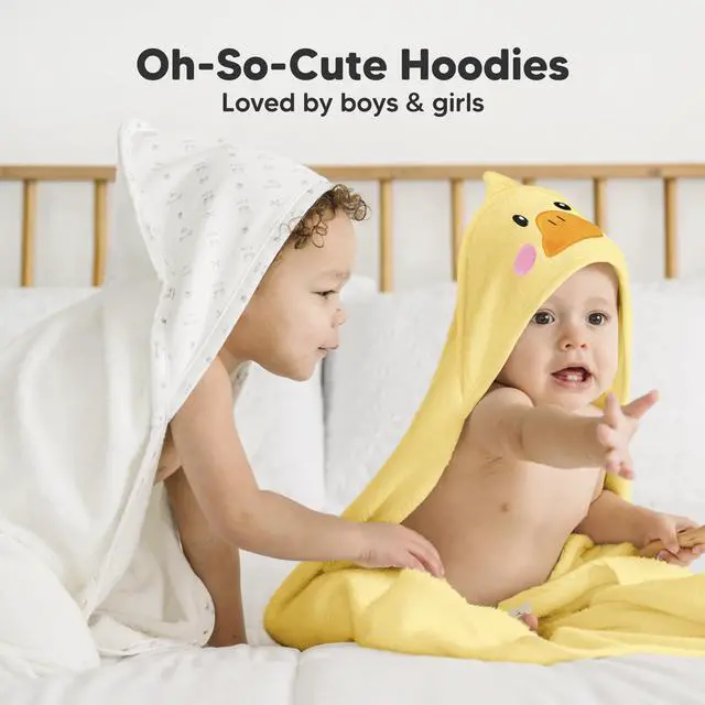Alt view image 7 of 7 - Hooded Baby Towel for Newborn, Baby Bath Towels (Duck, 35x35) | Viscose Derived from Bamboo, Large Baby Towels with Hood, Boys, Girls, Toddler, Soft Absorbent Baby Bath Essentials