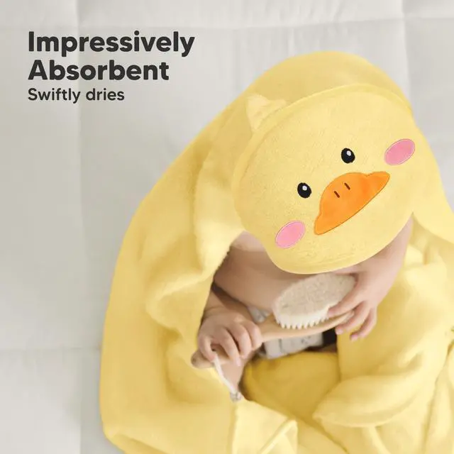 Alt view image 5 of 7 - Hooded Baby Towel for Newborn, Baby Bath Towels (Duck, 35x35) | Viscose Derived from Bamboo, Large Baby Towels with Hood, Boys, Girls, Toddler, Soft Absorbent Baby Bath Essentials