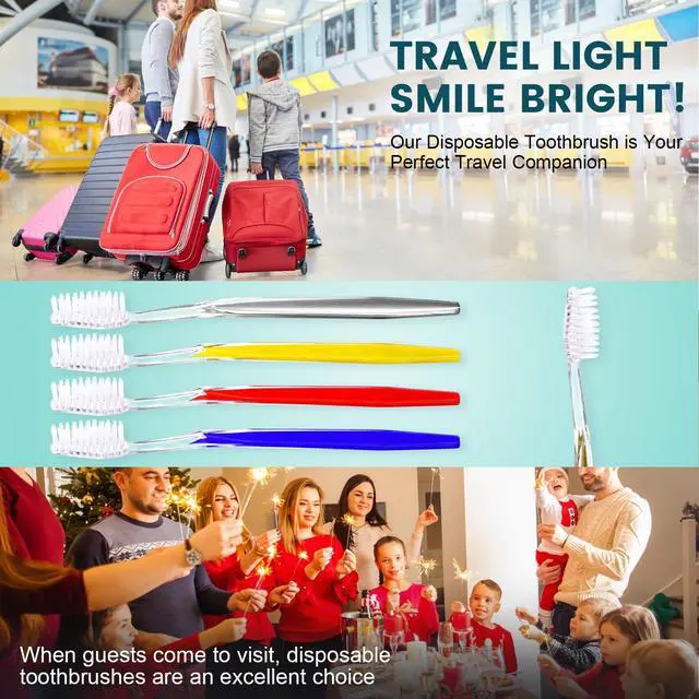 Alt view image 6 of 7 - 100 PCS Disposable Toothbrush with Toothpaste Bulk, Travel Toothbrush Set | Travel Toothbrushes with Toothpaste, Medium Soft Bristle, Ergonomics Handle, Perfect for Travel Hotel Donation