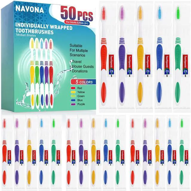 Main image of 50 PCS Bulk Travel Toothbrush with Toothpaste, Toothpaste Bulk | Individually Wrapped Disposable Toothbrush, Ergonomics Handle, Medium Soft Bristle, Perfect for Travel, Hotel