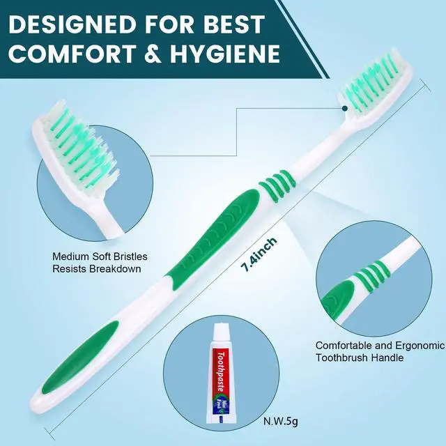 Alt view image 3 of 7 - 25 PCS Bulk Travel Toothbrush with Toothpaste, Toothpaste Bulk | Individually Wrapped Disposable Toothbrush, Ergonomics Handle, Medium Soft Bristle, Perfect for Travel, Hotel