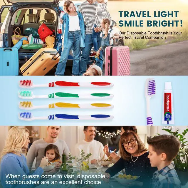 Alt view image 6 of 7 - 25 PCS Bulk Travel Toothbrush with Toothpaste, Toothpaste Bulk | Individually Wrapped Disposable Toothbrush, Ergonomics Handle, Medium Soft Bristle, Perfect for Travel, Hotel