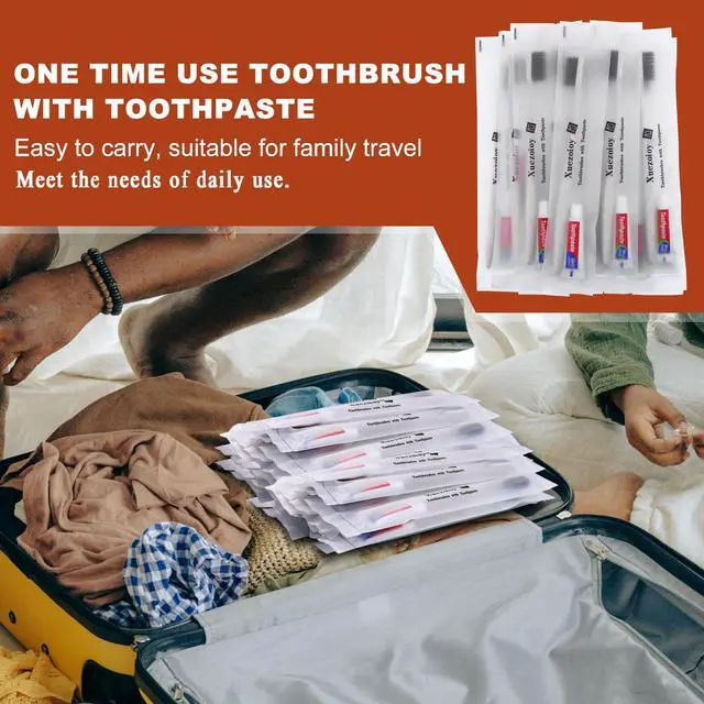 Alt view image 3 of 7 - Disposable Toothbrushes with Toothpaste,60 Pack Apricot | Individually Wrapped Disposable Travel Toothbrushes Kit in Bulk for Homeless,Nursing Home,Hotel,Charity