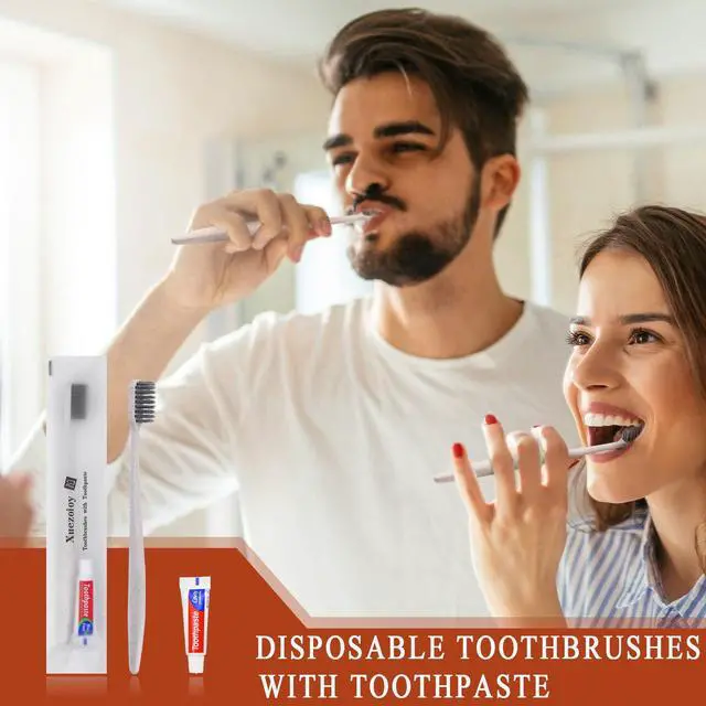 Alt view image 5 of 7 - Disposable Toothbrushes with Toothpaste,60 Pack Apricot | Individually Wrapped Disposable Travel Toothbrushes Kit in Bulk for Homeless,Nursing Home,Hotel,Charity