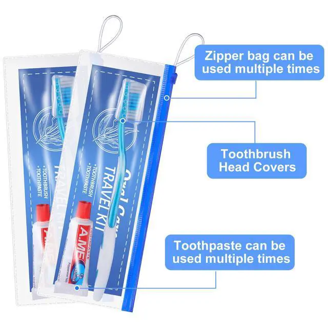 Alt view image 3 of 6 - 30 Set Travel Toothbrush Kit with Toothpaste, Cover, Resealable | Bulk travel kit, soft bristles, toothbrush cover included, resealable portable bag, reusable for guests homeless