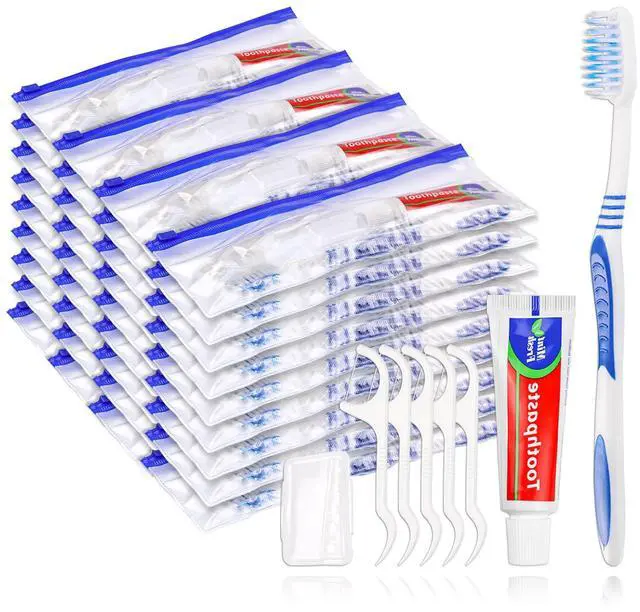 Main image of 30 Disposable Toothbrushes with Toothpaste Set, Travel Kit Plastic Zip Bag,Toothbrush Head Cover, Bulk Toothbrush for Homeless,Travel,Hotel,Guest