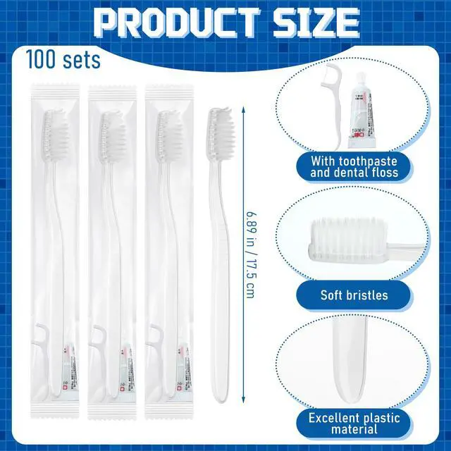 Alt view image 2 of 6 - 100 Sets Travel Kit Toothbrush with Toothpaste and Dental Floss Travel Toothbrush Set Individually Wrapped Toothpaste Bulk Homeless Care Package Supply for Homeless Hotel Shelter Charity