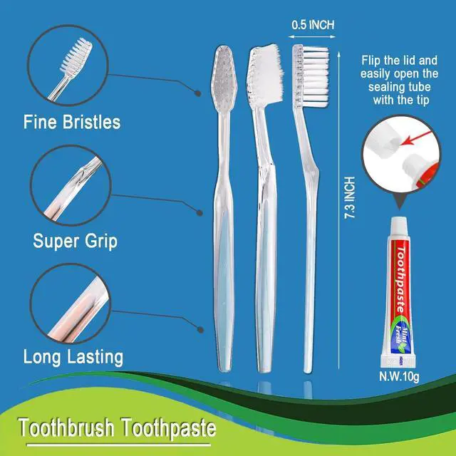 Alt view image 3 of 7 - 30 pcs Disposable Toothbrushes with Toothpaste Individually Wrapped | Bulk Toothbrush and Toothpaste 10g for Homeless, Shelter, AirBnb, Hotel, 2 Colors
