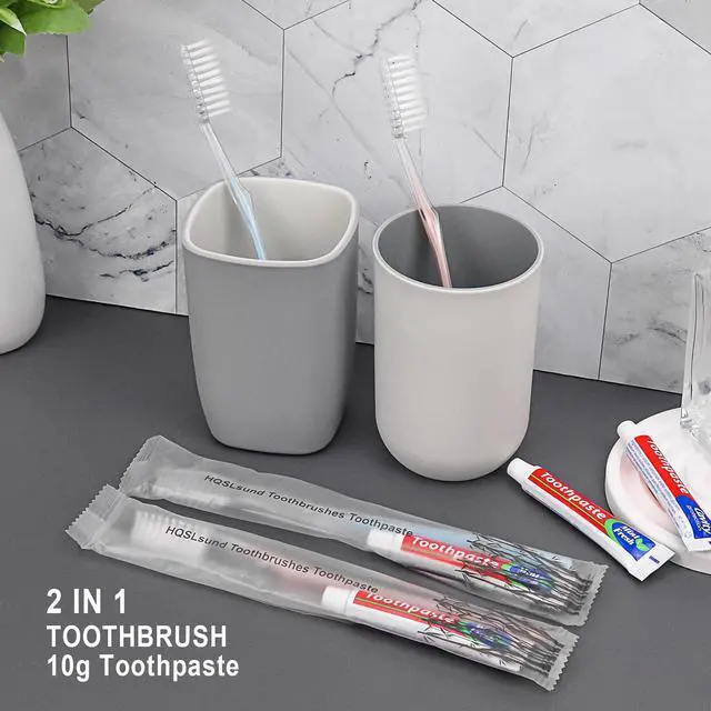 Alt view image 2 of 7 - 30 pcs Disposable Toothbrushes with Toothpaste Individually Wrapped | Bulk Toothbrush and Toothpaste 10g for Homeless, Shelter, AirBnb, Hotel, 2 Colors
