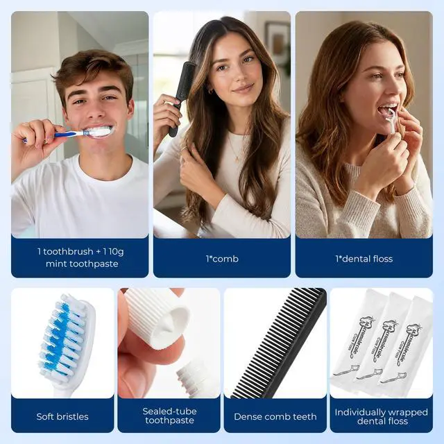 Alt view image 3 of 7 - Travel Toothbrush with Toothpaste, Independent Packaging (30-Pack) | Hygiene Kit Bulk with Disposable Toothbrush, 10g Mini Toothbrush, Floss Picks, Comb, Suitable for Travel, Family, Hotel