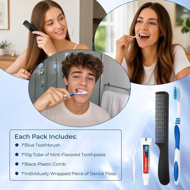 Alt view image 4 of 7 - Travel Toothbrush with Toothpaste, Independent Packaging (30-Pack) | Hygiene Kit Bulk with Disposable Toothbrush, 10g Mini Toothbrush, Floss Picks, Comb, Suitable for Travel, Family, Hotel