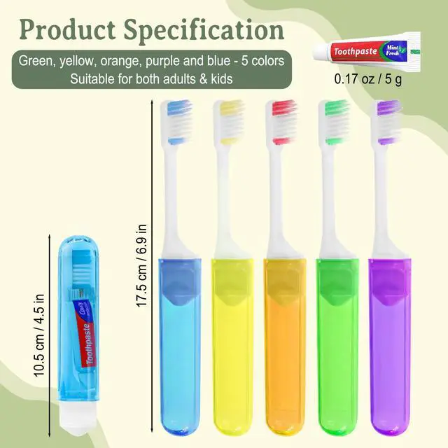 Alt view image 2 of 7 - Travel Toothbrush, Toothbrush and Toothpaste Travel Set, Individually Packaged, Includes Storage Case, Foldable Design, 5 Colors, Ideal for Business Trips, and Hotels (20-Pack)