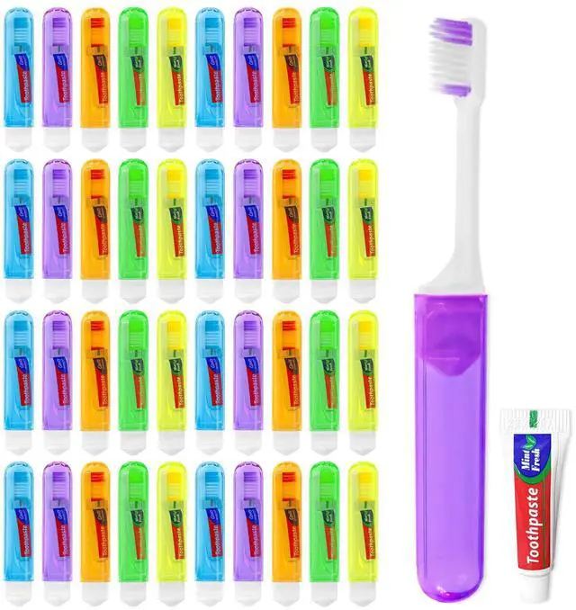 Main image of Travel Toothbrush, Toothbrush and Toothpaste Travel Set, Individually Packaged, Includes Storage Case, Foldable Design, 5 Colors, Ideal for Business Trips, and Hotels (50-Pack)