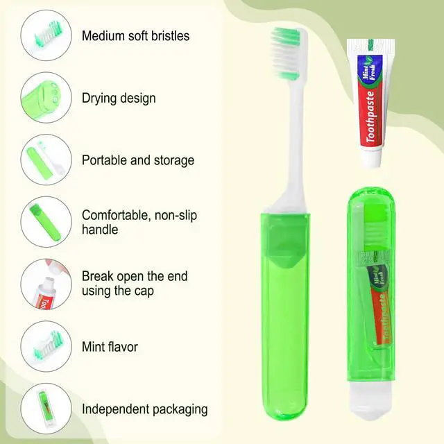 Alt view image 3 of 7 - Travel Toothbrush, Toothbrush and Toothpaste Travel Set, Individually Packaged, Includes Storage Case, Foldable Design, 5 Colors, Ideal for Business Trips, and Hotels (20-Pack)