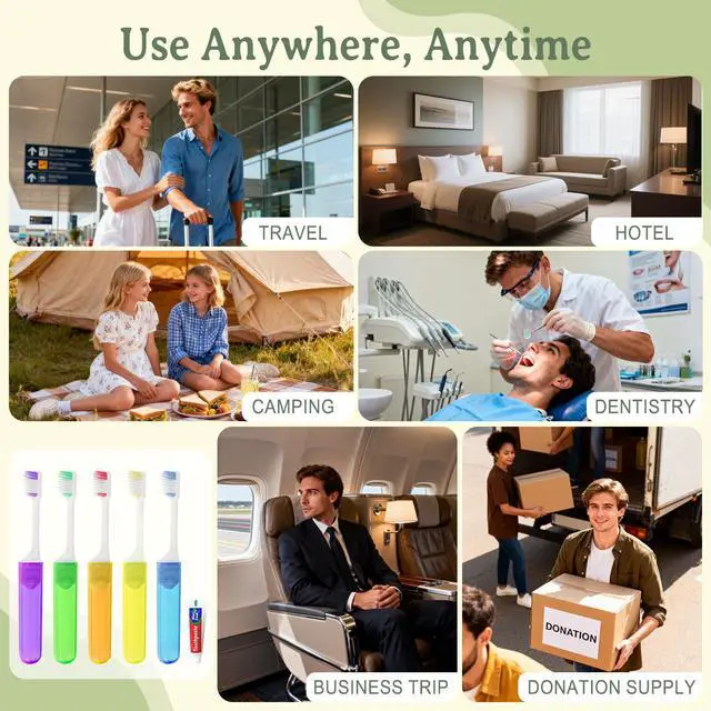 Alt view image 7 of 7 - Travel Toothbrush, Toothbrush and Toothpaste Travel Set, Individually Packaged, Includes Storage Case, Foldable Design, 5 Colors, Ideal for Business Trips, and Hotels (20-Pack)