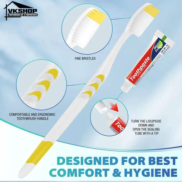 Alt view image 2 of 7 - 100 Pack Disposable Toothbrush with Toothpaste Set, Individually Wrapped Travel Toothbrushes for Adults & Kids, Portable Soft Bristle Kit for Camping, Hotel, Emergency Use (White, 5g)