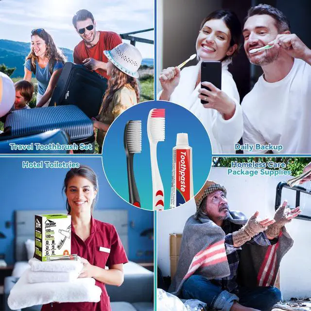 Alt view image 7 of 7 - 100 Pack Disposable Toothbrush with Toothpaste Set, Individually Wrapped Travel Toothbrushes for Adults & Kids, Portable Soft Bristle Kit for Camping, Hotel, Emergency Use (White, 5g)