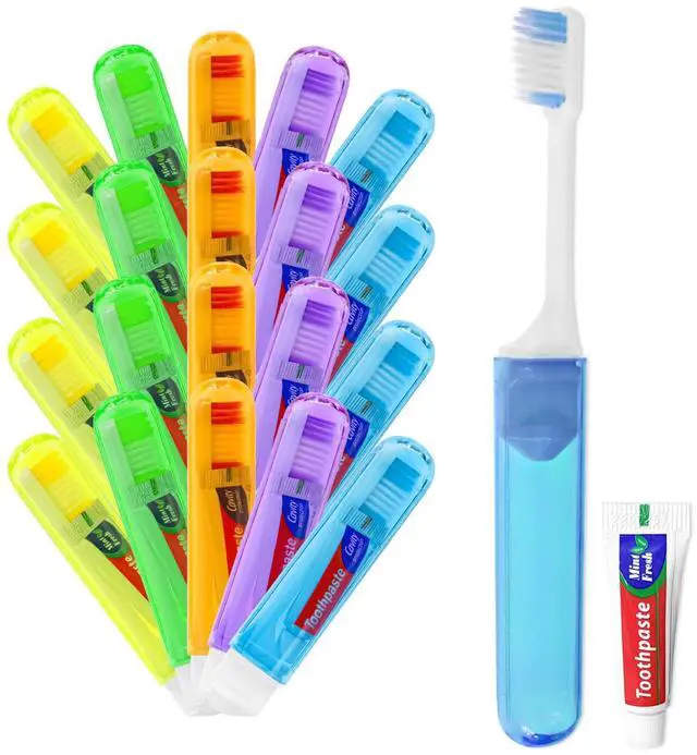 Main image of Travel Toothbrush, Toothbrush and Toothpaste Travel Set, Individually Packaged, Includes Storage Case, Foldable Design, 5 Colors, Ideal for Business Trips, and Hotels (20-Pack)
