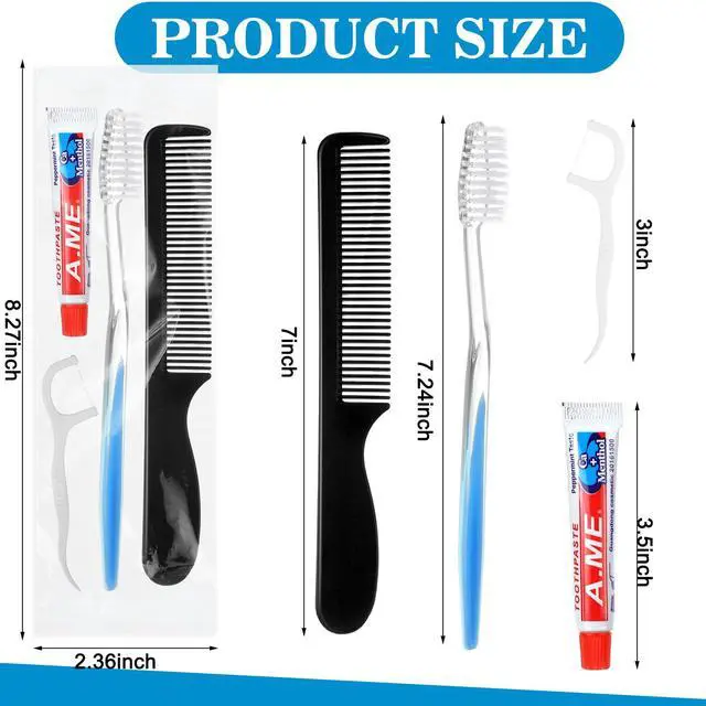 Alt view image 2 of 7 - 50 Sets Disposable Toothbrush Floss Comb Kits Individually Wrapped | Includes Toothpaste Floss Comb, for Travel Hotel Shelter Nursing Home Charity, Portable Hygiene Care Package Essentials Bulk