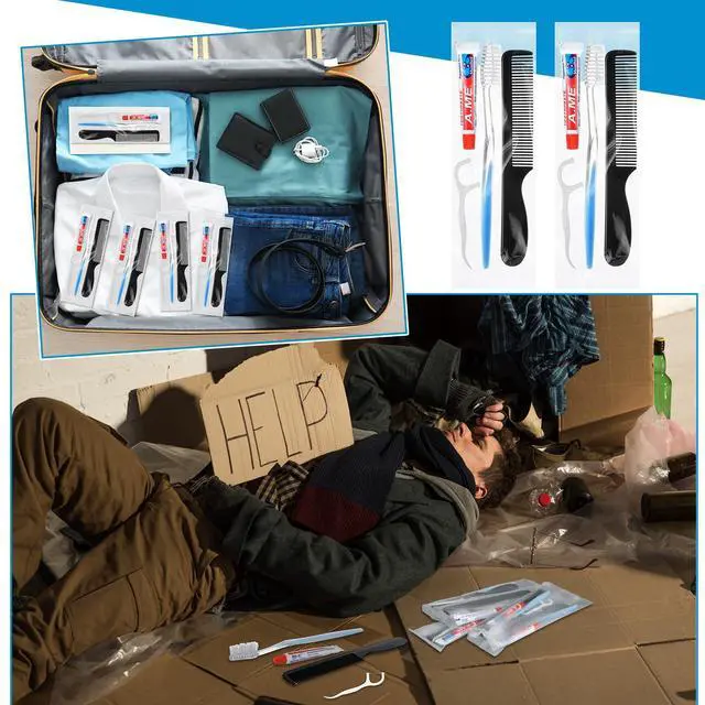 Alt view image 5 of 7 - 50 Sets Disposable Toothbrush Floss Comb Kits Individually Wrapped | Includes Toothpaste Floss Comb, for Travel Hotel Shelter Nursing Home Charity, Portable Hygiene Care Package Essentials Bulk