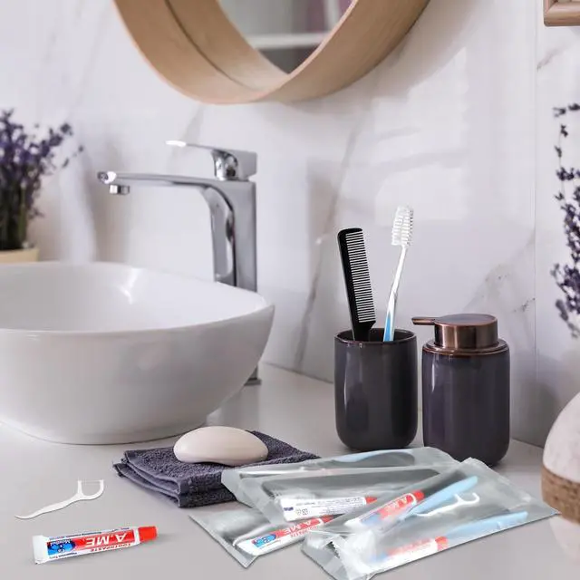 Alt view image 6 of 7 - 50 Sets Disposable Toothbrush Floss Comb Kits Individually Wrapped | Includes Toothpaste Floss Comb, for Travel Hotel Shelter Nursing Home Charity, Portable Hygiene Care Package Essentials Bulk