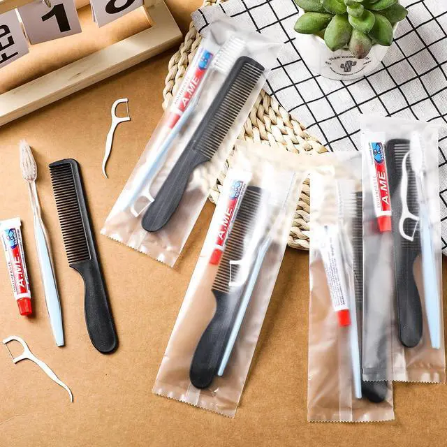 Alt view image 7 of 7 - 50 Sets Disposable Toothbrush Floss Comb Kits Individually Wrapped | Includes Toothpaste Floss Comb, for Travel Hotel Shelter Nursing Home Charity, Portable Hygiene Care Package Essentials Bulk