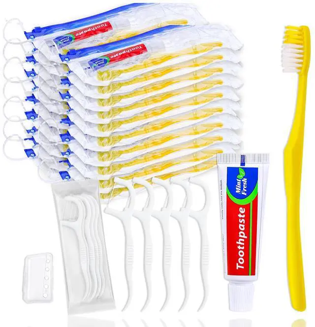 Main image of 30 pcs Disposable Toothbrushes with Toothpaste,Travel Size Toothbrush Kit | 3-in-1 Single Use Toothbrush with Toothpaste Built in with Floss,Cover,Zip Bag for Homeless,Hotel,Guest