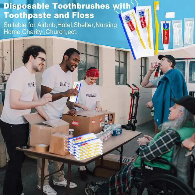 Alt view image 3 of 7 - 30 pcs Disposable Toothbrushes with Toothpaste,Travel Size Toothbrush Kit | 3-in-1 Single Use Toothbrush with Toothpaste Built in with Floss,Cover,Zip Bag for Homeless,Hotel,Guest